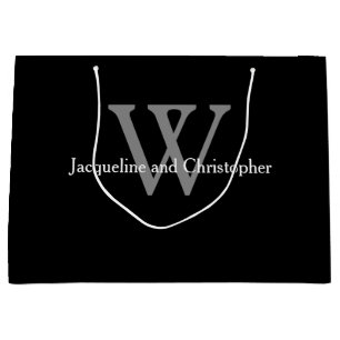 Grand Sac Cadeau Mariage Moderne Monogramme Et Noms Chic Noir