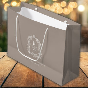 Grand Sac Cadeau Mariage Monogramme Crête Taupe