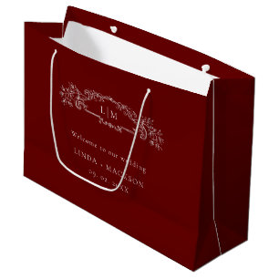 Grand Sac Cadeau Mariage monogramme de la crête botanique de Bourgo