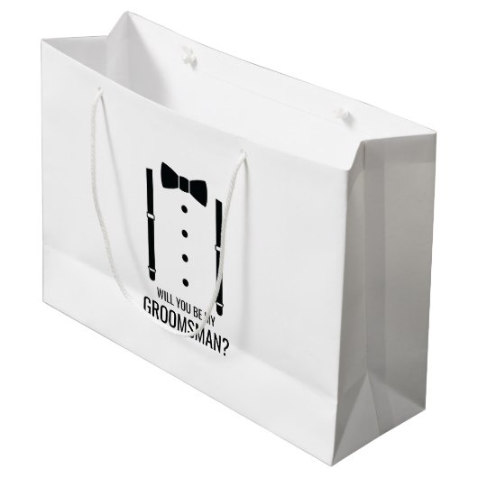 Grand Sac Cadeau Mariage noir Bow Cravate Groomsman Proposition (Devant Angle)