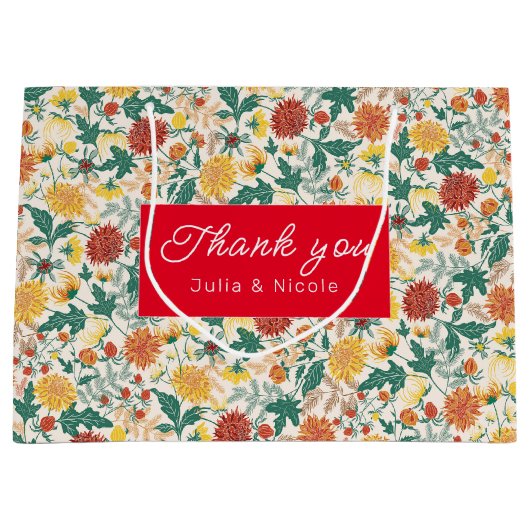 Grand Sac Cadeau Mariage Pastel Orange Yellow Spring Dahlia Fleurs (Devant)