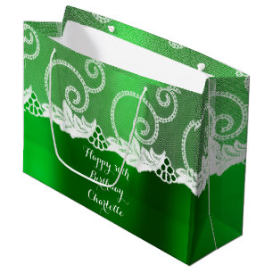 Grand Sac Cadeau Mariage Personnalisé Anniversaire Émeraude Vert Bl
