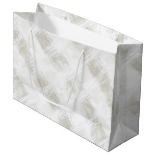 Grand Sac Cadeau Mariage Rayures Blanches Crème Chic