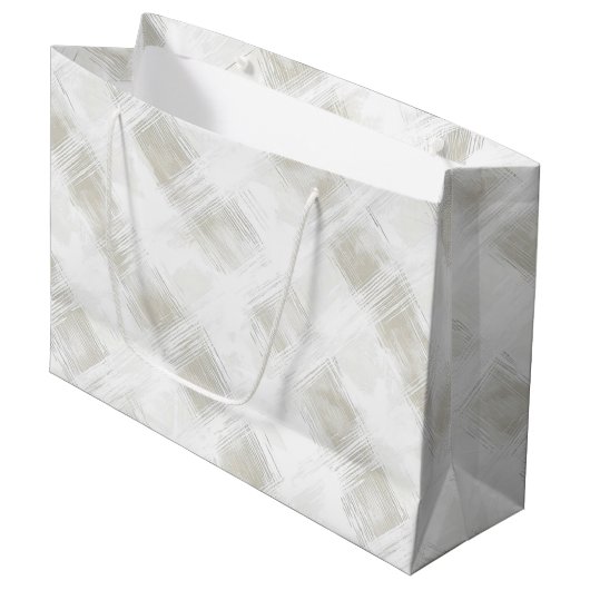 Grand Sac Cadeau Mariage Rayures Blanches Crème Chic (Devant Angle)