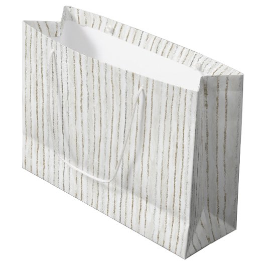 Grand Sac Cadeau Mariage Rayures Blanches Grises (Devant Angle)