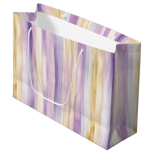 Grand Sac Cadeau Mariage Romantique Fleur de Iris Violet Crème (Devant Angle)