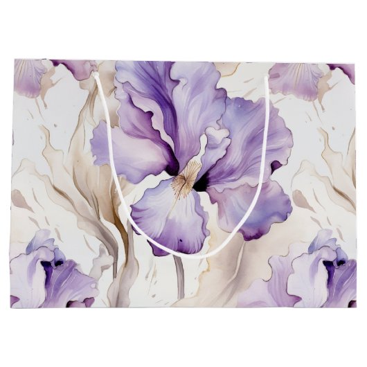 Grand Sac Cadeau Mariage Romantique Fleur d'Iris Crème Violette (Dos)
