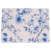 Grand Sac Cadeau Mariage Romantique Rose et Bleu Floral (Devant)