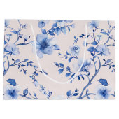 Grand Sac Cadeau Mariage Romantique Rose et Bleu Floral (Dos)