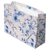 Grand Sac Cadeau Mariage Romantique Rose et Bleu Floral (Dos Angle)