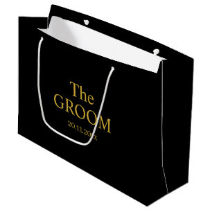 Grand Sac Cadeau Mariage Simple Classique Noir Or Personnalisé pour