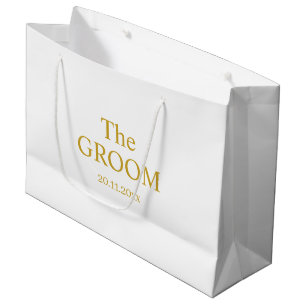 Grand Sac Cadeau Mariage Simple Classique Or Blanc Groom Personnali