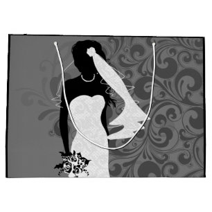 Grand Sac Cadeau Mariée noire silhouette en robe de mariée blanche