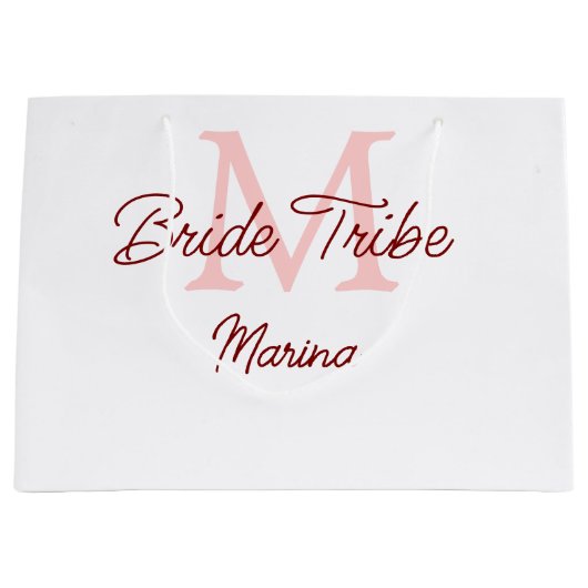 Grand Sac Cadeau Mariée tribe monogramme rouge douche nuptiale simp (Devant)