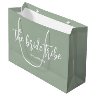 Grand Sac Cadeau Mariée Tribu Personnalisée Mariage Vert Sauge 