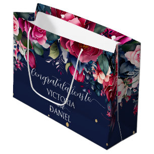 Grand Sac Cadeau Marine bleu bordeaux rose roses mariage coutume