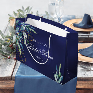 Grand Sac Cadeau Marine bleu eucalyptus verdure douche nuptiale