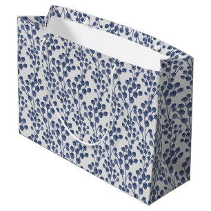 Grand Sac Cadeau Marine bleue botanique