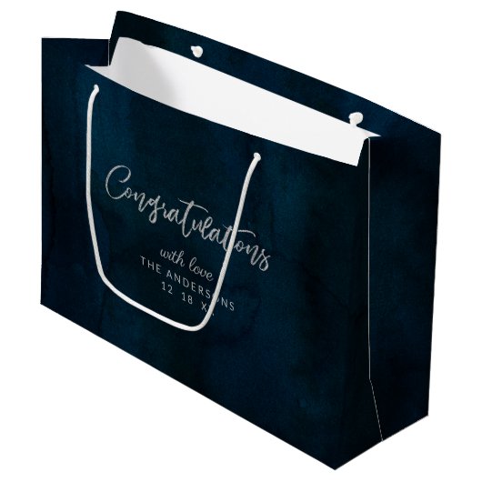 Grand Sac Cadeau Marine Luster Dark Blue Félicitations Mariage (Devant Angle)