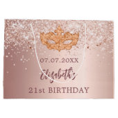 Grand Sac Cadeau Masquerade anniversaire blush rose or nom parties (Dos)