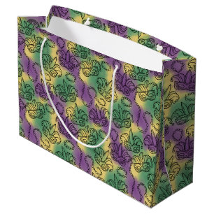 Grand Sac Cadeau Masques et Perles de Mardi Gras Style de Dessin au