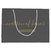 Grand Sac Cadeau Matron d'honneur Nom Girly Gold Script Gris (Dos)