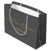 Grand Sac Cadeau Matron d'honneur Nom Girly Gold Script Gris (Dos Angle)