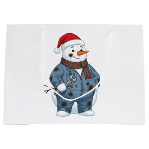 Grand Sac Cadeau Mécanicien Bonhomme de Neige Noël 2026 Fête Bleu C