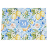 Grand Sac Cadeau Mediterranean Blue Tile Limoncello Monogram Name (Devant)
