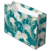 Grand Sac Cadeau Méduse En Bleu Océan Été Saison Monogramme (Devant Angle)