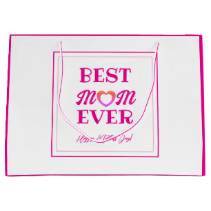 Grand Sac Cadeau Meilleure maman jamais rose Typographie du coeur F