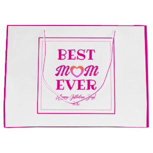 Grand Sac Cadeau Meilleure maman jamais rose Typographie du coeur F