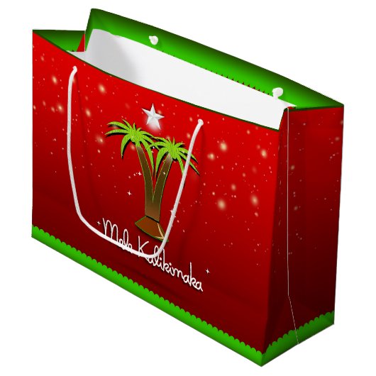 Grand Sac Cadeau Mele Kalikimaka Palm Tree pour Noël (Devant Angle)