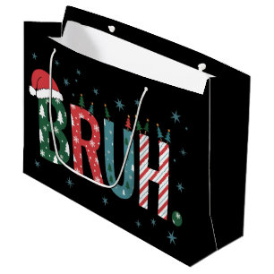 Grand Sac Cadeau Mème de Noël Bruh Drôle Chapeau de Père Noël Sarca