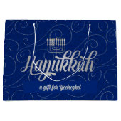 Grand Sac Cadeau Menorah and Star of David with Blue Swirls (Devant)