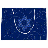 Grand Sac Cadeau Menorah and Star of David with Blue Swirls (Dos)