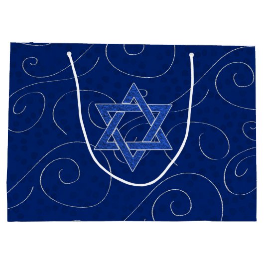 Grand Sac Cadeau Menorah and Star of David with Blue Swirls (Dos)
