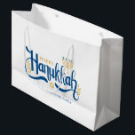 Grand Sac Cadeau Menorah d'or "Happy Hanoukka"<br><div class="desc">"Happy Hanoukka" Gold Menorah design.</div>