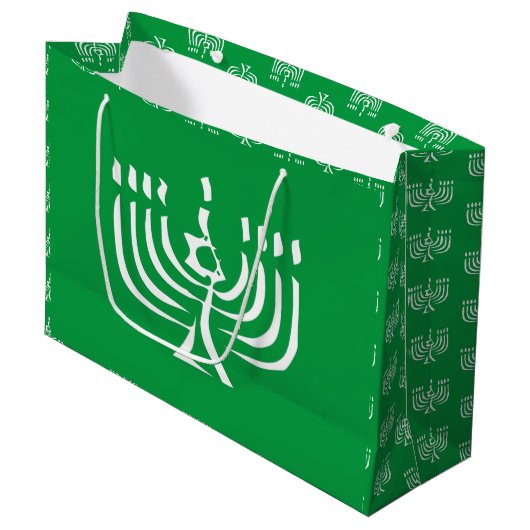 Grand Sac Cadeau Menorah moderne blanche (Devant Angle)