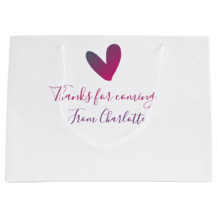 Grand Sac Cadeau merci d'être venu nom du texte message cœur rose