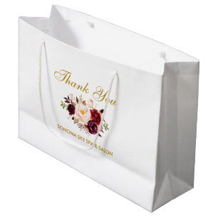 Grand Sac Cadeau Merci floral d'or de Bourgogne d'aquarelle