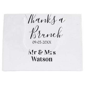 Grand Sac Cadeau Merci pour un nom de brunch post-mariage simple
