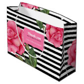 Grand Sac Cadeau Merci Rose Rose Aquarelle Noir Blancs (Dos Angle)