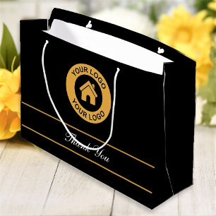 Grand Sac Cadeau Merci Texte personnalisé de logo d'entreprise Élég
