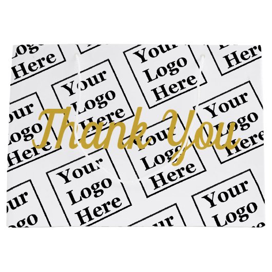 Grand Sac Cadeau Merci White Gold Script Business Logo Motif (Devant)