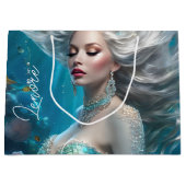 Grand Sac Cadeau Mermaid cheveux en argent Turquoise Océan (Devant)