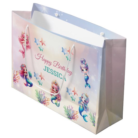 Grand Sac Cadeau Mermaid magique Joyeux anniversaire (Devant Angle)