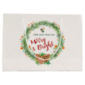 Grand Sac Cadeau Merry & Bright Christmas Wreath (Dos)