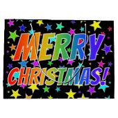 Grand Sac Cadeau "MERRY CHRISTMAS !" dans Rainbow Text + Stars Moti (Dos)