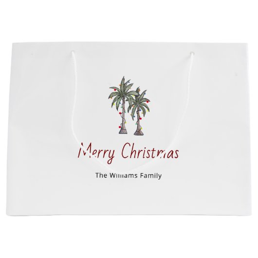Grand Sac Cadeau Merry Christmas Tropical Palm Trees Beach (Devant)